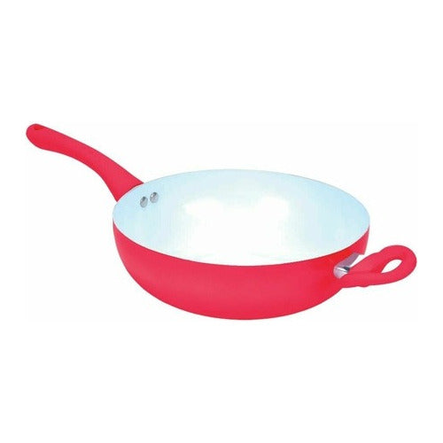 Carol 26 Cm Red Ceramic Non-Stick Wok with Handle 0