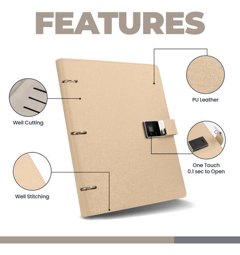 Nivrak Leather Notebook with Fingerprint Lock 22cm x 29cm - Bleached Sand 3