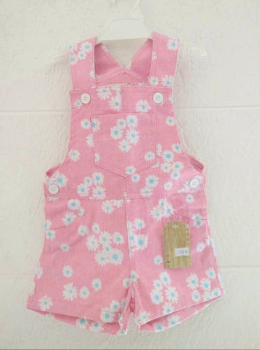 PuntaPie Kids Short Jardineros in Pink Daisy Print for Babies 4