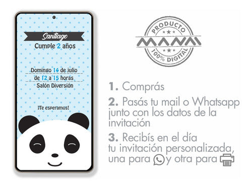 MANAI Digital Invitation Card x 2 Panda Bear 0