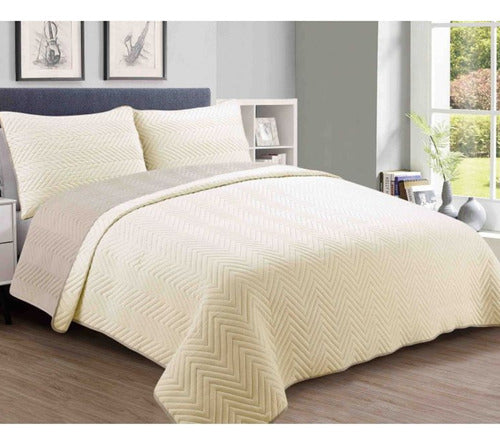 City White Plain Reversible Bedspread Set + 2 Pillow Shams - Queen Size 1