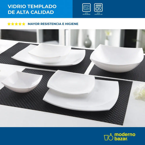 Moderno Bazar Square Tempered Glass Dinnerware Set 19 Pieces Opalina C 7