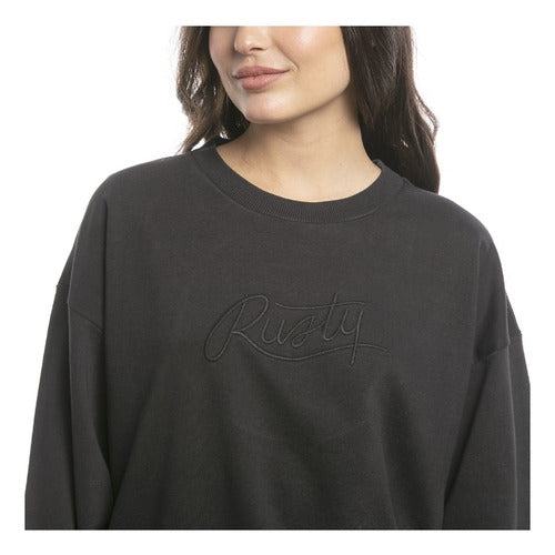 Rusty Script Oversized Black Women's Sweatshirt 2