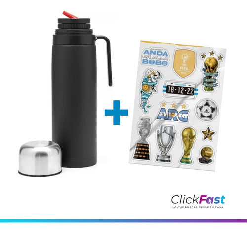 Genérica Termo 1 L Media Manija Negro Pico Mat Acero Stickers Mundial 7