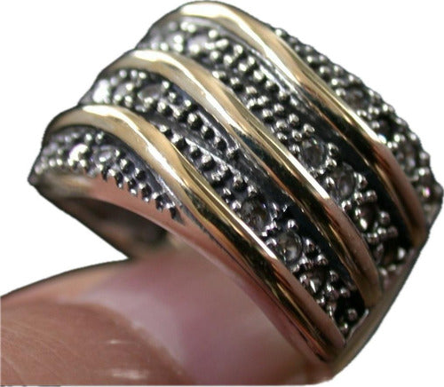 Anillo Plata 925 Oro Bombe Aparente Luli Circonias Triple 0