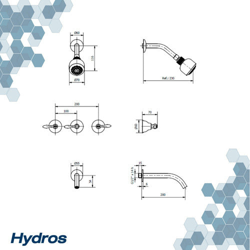 Hydros Grifería Ducha Embutir Kiss C /Transferencia Cerámico 3