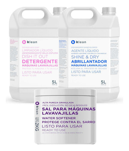 Klean Combo Lavavajilla Detergente 5L + Abrillantador 5L + Sal 2kg 0