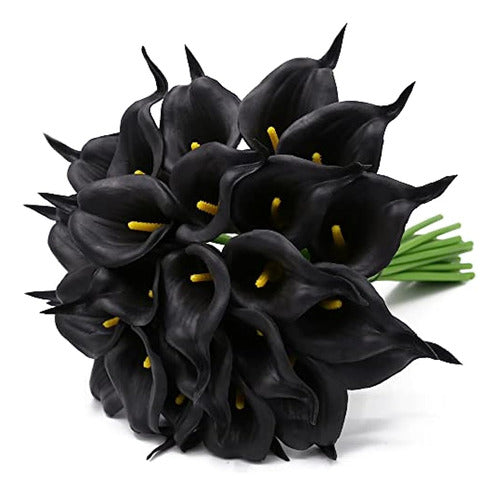 IPOpu 24 Pieces Black Calla Lily Artificial Flowers 0