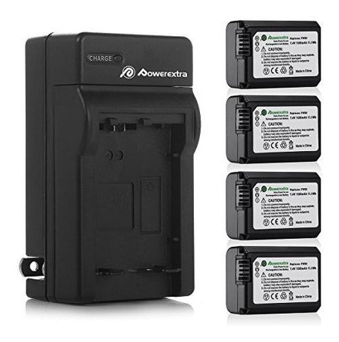 Powerextra Battery (4-Pack) and Charger for Sony NP-FW 0