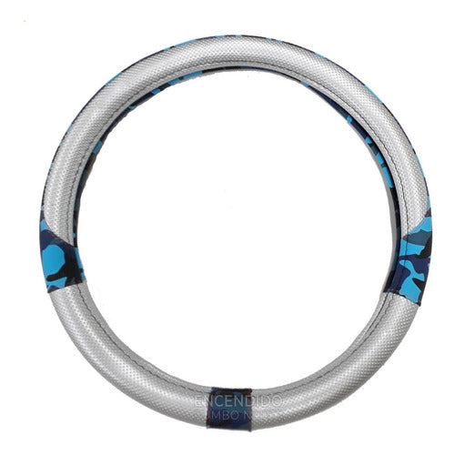 Universal Blue and Gray Camouflage Steering Wheel Cover 38 37cm 2