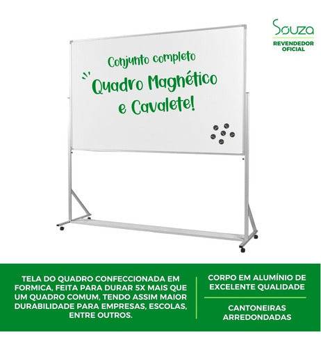 Quadro Branco Magnético 120x90 Cavalete Regulável Com Roda 3