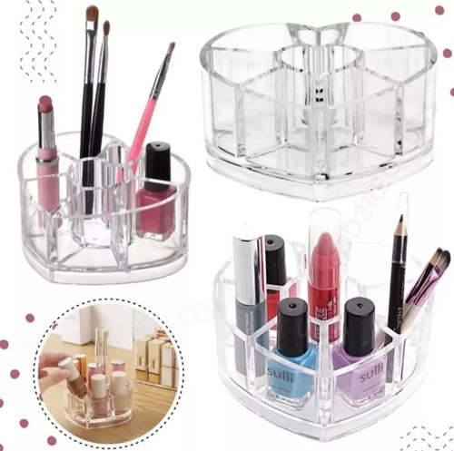 Organizador Acrílico Porta Cosméticos Forma Corazón Makeup 0