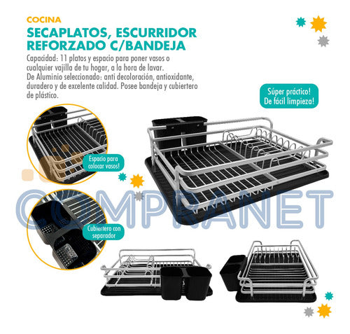 Compranet Reinforced Aluminum Dish Drainer with Tray - 13106 1