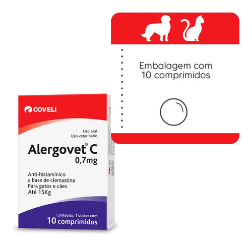 Alergovet C 0,7mg 10 Comp Coveli Para Gato Cachorro Até 15kg 1