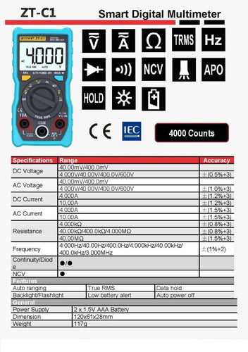 Tester Multimetro Autorango True Rms Profesional Zoyi Zt-c1 5