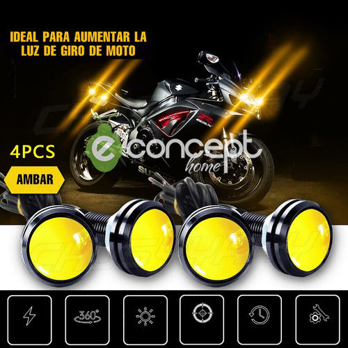 Guiños Led Para Moto Con Lupa Ojo De Aguila Ambar X 2 - Full 7