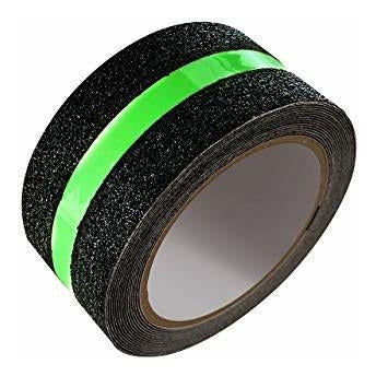 Shopcorp Professional Non-Slip or Anti-Slip Glow in the Dark Traction Tape - Black/Fluorescent Band - 5cm X 5m 1