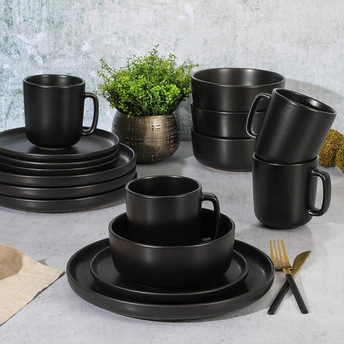 Gibson Home Zuma - Ceramic Dinnerware Set 16pcs Black Matte Plate Bowl Mug 2