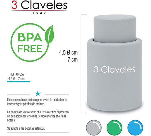 Tapón De Vacío Para Botellas De Vino 3 Claveles Color Pastel 1