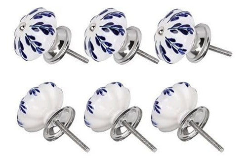 Ceramic Drawer Knobs, Handmade Floral Decorative Ceramic Cabinet Knobs, Set of 6 0