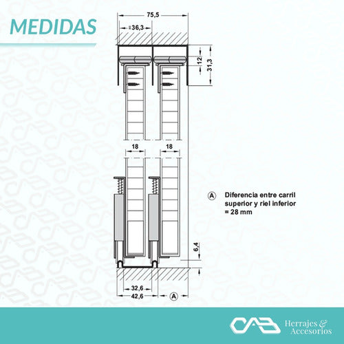 Kit Frente Placard Integral 2mts Para 2 Puertas Hafele 6