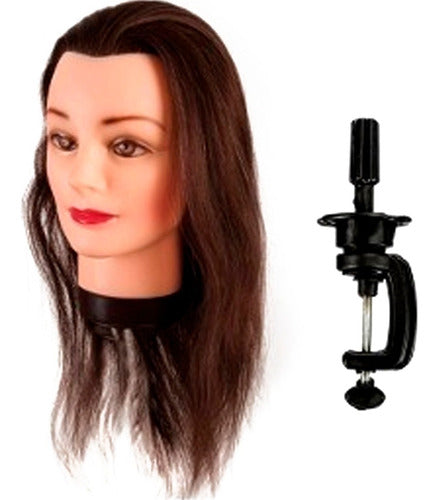100% Natural Hair Practice Head for Hairdressing 53cm with Table Clamp 0