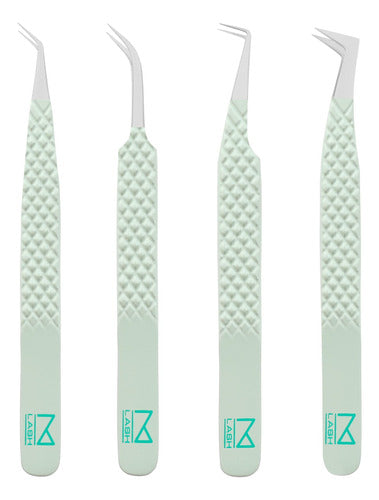 Set De 4 Pinzas Profesional Extension Pestañas M Lash Verde 0