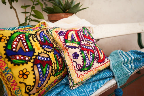 Handmade Decorative Embroidered Pillow Cover from India 40x40 cm 2