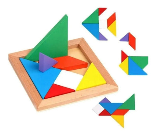 Cubeta Rompecabezas Madera 7 Piezas Color Juguete Tangram Souvenir 3