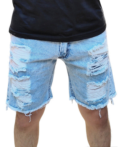 Solcar Jeans Bermuda Mom Hombre Jean Short Roturas 1