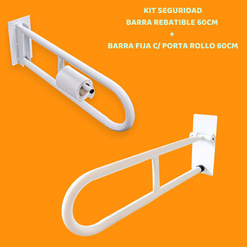 Foldable + Fixed Handrail with Toilet Paper Holder for Safe Bathroom - Disability Support 1
