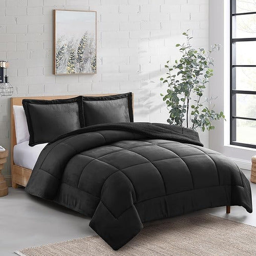 Cacharel Flannel Comforter with Sherpa Queen 2 1/2p 4