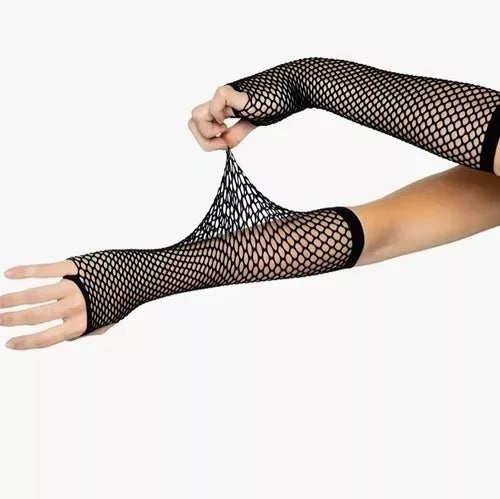 12 Pairs Long Elasticated Net Fingerless Gloves 0