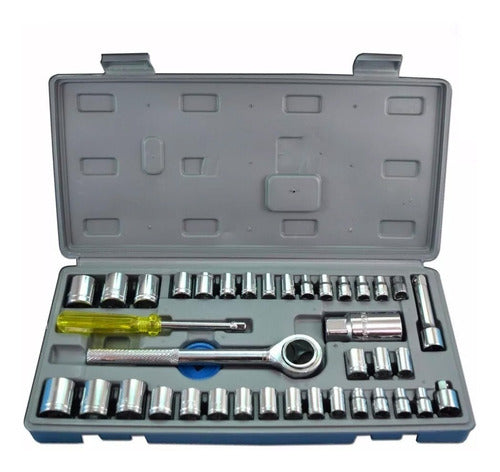 Aiwa Toolbox Set Socket Wrench Kit 40pc Large Case 0