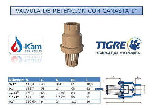 Tigre Valvula De Retencion Con Canasto Roscable 1 2