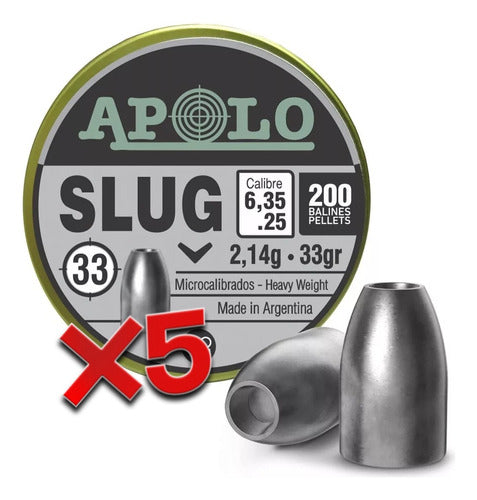 Balines Apolo Slug 6.35 Mm 33 Gr X200 Combo X5 Punta Solida 1