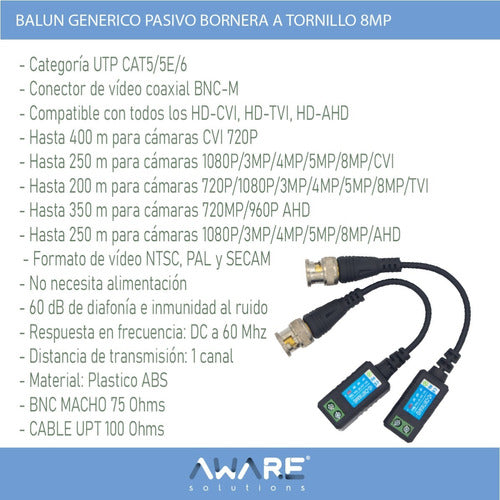 Passive Screw Terminal Balun Pair 8MP HD-CVI/TVI/AHD 4