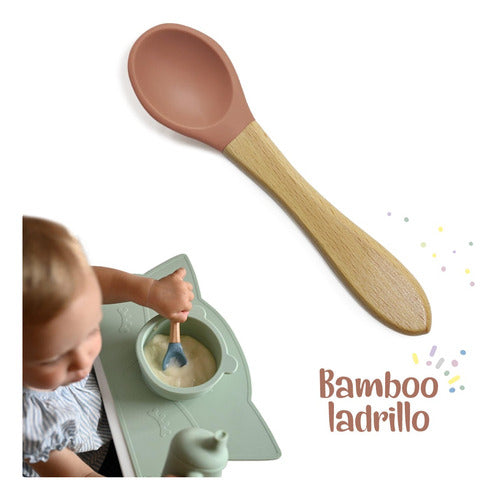 Krokus Silicone Baby Spoon with Bamboo Handle for Infant Feeding 2