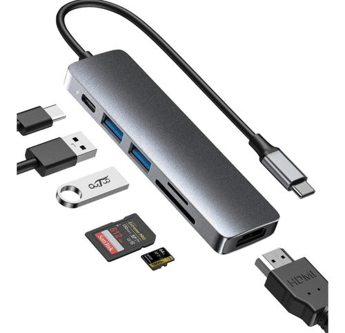 Adaptador 5 En 1 Hub Tipo C Macbook Usb 3.0 Sd Micro Sd Hdmi 0