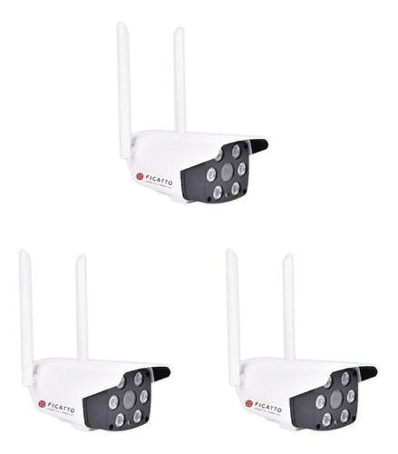 Kit X3 Camaras Seguridad Ip Exterior Hd Con Audio Wifi Noctu 0