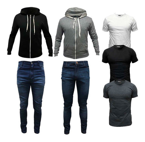 Men's Jackets + Elastic Jeans + Plain Cotton T-shirts Bundle 0