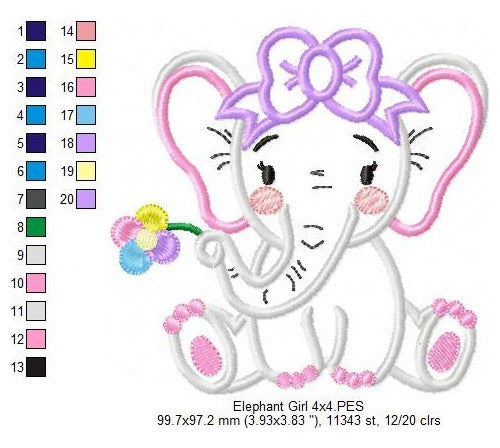 Embroidery Machine Appliqué Animal Safari Elephant Girl 1950 1