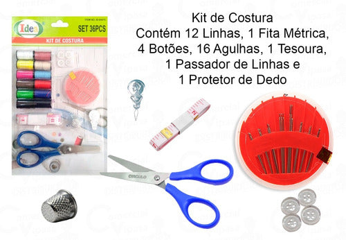 Kit Jogo Para Costura 36 Pecas Linhas Tesoura Agulhas 1