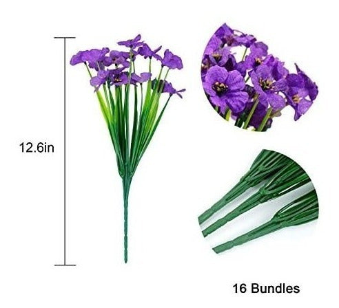 Sofyours 16 Bundles Artificial Flowers With Stem - Purple 1