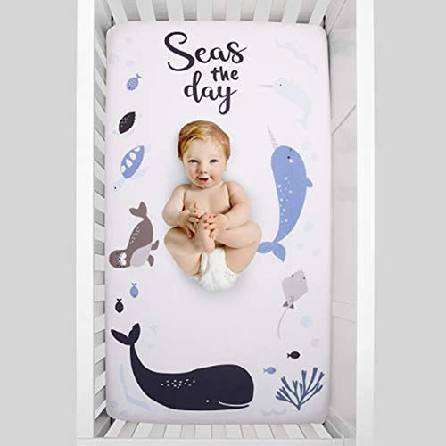 NoJo Seas The Day Multi Sea Animals Blue And White 100% Cotton 2