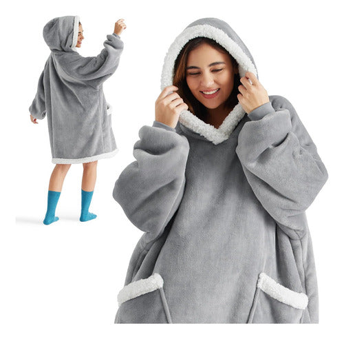 Bedsure Wearable Sherpa Blanket Jacket for Adults, Gray 0