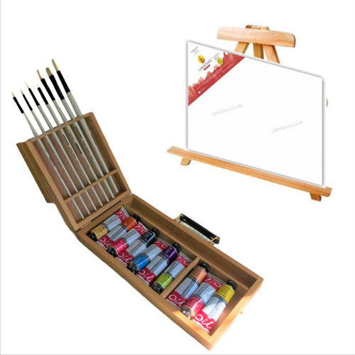 Kit 10 Oleos Bastidor Atril Mesa Pincel Daler Rowney Maletin 0