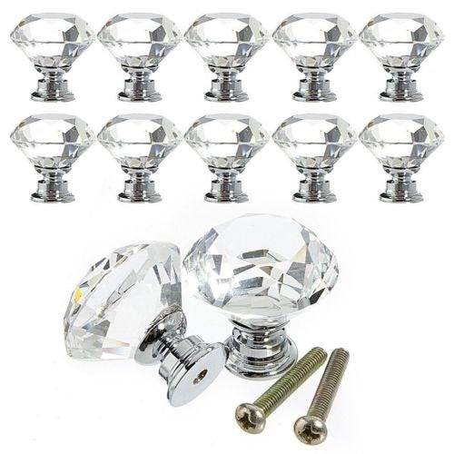 10pcs Crystal Diamond Shaped Drawer Cabinet Handle Pull 0