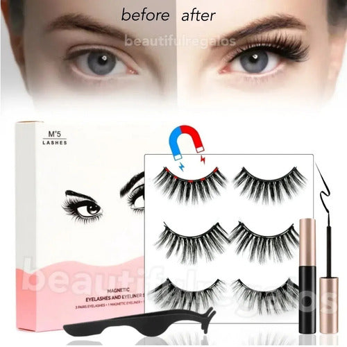 3x Magnetic Eyelashes with 5 Magnets and Magnetic Eyeliner 14