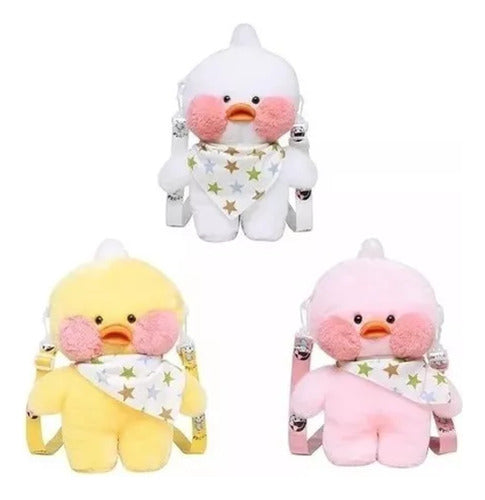 Lalafanfan Plush Duck Purse in White, Pink, and Yellow 4